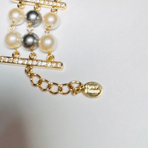 Nancy Nelson Gray and White Faux Pearl Crystal Bracelet Triple Strand - Picture 14 of 15